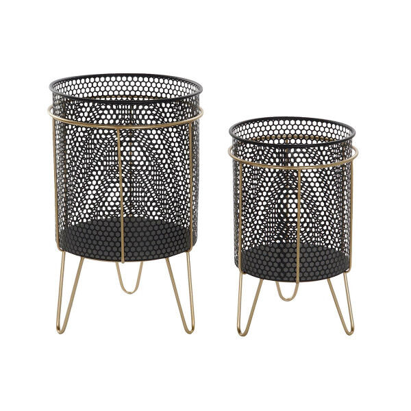 Zestaw doniczek DKD Home Decor Czarny Złoty Metal Loft 36 x 36 x 58 cm
