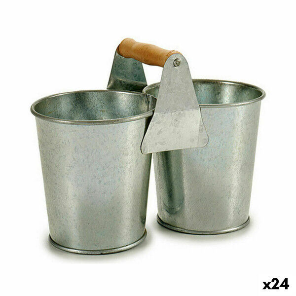 Macetero Ibergarden D60088-B Marrón Plateado Madera Zinc Doble 20 x 15 x 10,2 cm (24 Unidades)