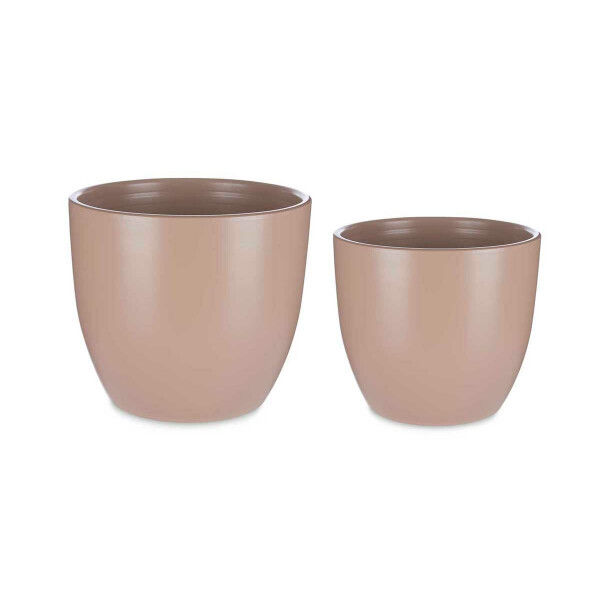 Set de Macetas Ibergarden CAZORLA-22-28-BE Beige Arcilla Ø 22 cm Ø 28 cm 22 x 22 x 18 cm 28 x 28 x 24 cm 2 Piezas