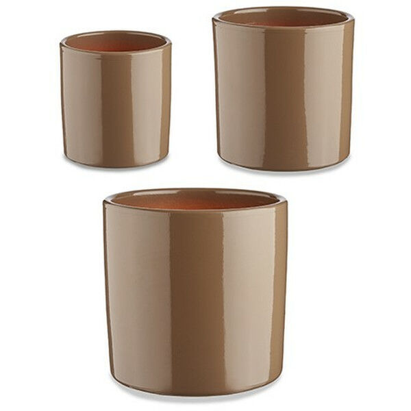 Set de Macetas Ibergarden CILINDRO-7006 Taupé Arcilla Cilindro Ø 14 cm Ø 22 cm Ø 17 cm 3 Piezas