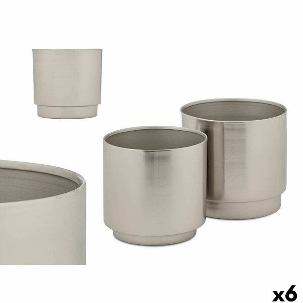 Set de Macetas 40055-S Plateado Hierro 18 x 16,5 x 18 cm 16 x 15,5 x 16 cm (6 Unidades)