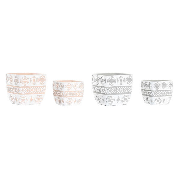 Set of pots DKD Home Decor Grey Beige Cement Tropical (2 Units) (14 x 14 x 13 cm)