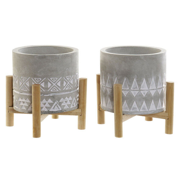 Bougie DKD Home Decor Gris Bois Marron Ciment Aluminium Cire (10 x 10 x 12 cm) (2 Unités)