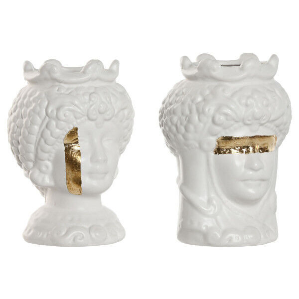 Planter Home ESPRIT White Golden Porcelain 10 x 10 x 14 cm (2 Units)