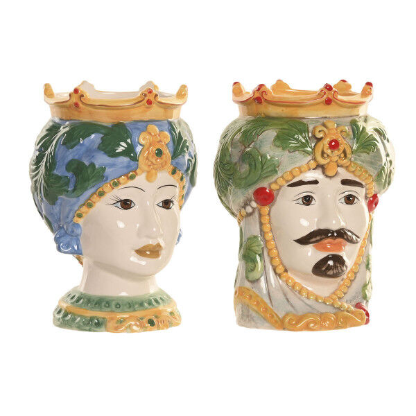Cache-pot Home ESPRIT Vert Multicouleur Porcelaine 15 x 15 x 26.5 cm (2 Unités)