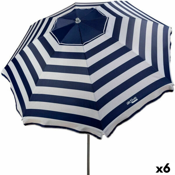 Skėtis nuo saulės Aktive Mėlynas/Baltas 220 x 209 x 220 cm Plienas Oxford audinys (6 vnt.)