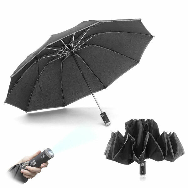 Folding Inverted Umbrella with LED Folbrella InnovaGoods Black (Refurbished A)