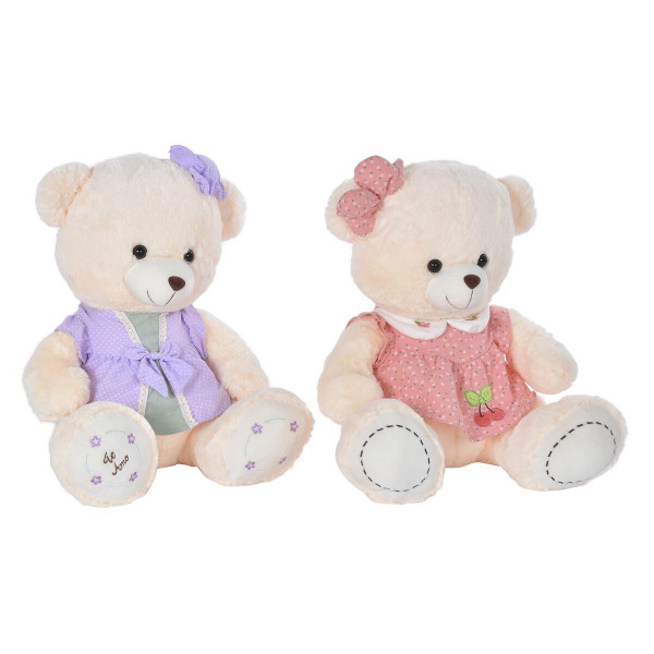 Oso de Peluche DKD Home Decor Vestido 42 x 20 x 50 cm Beige Rosa Lila Infantil Oso (2 Unidades)