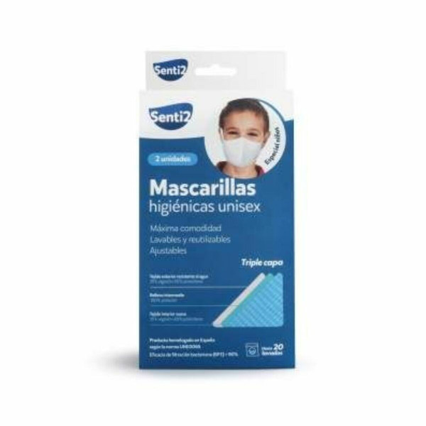 Mascarilla Higiénica de Tela Reutilizable Senti2 Blanco (2 uds)