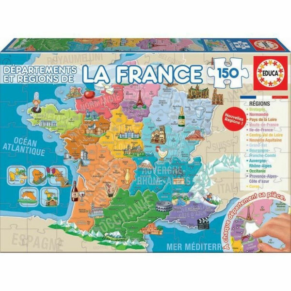 Kinderpuzzle Educa Departments and Regions of France 150 Stücke Karte