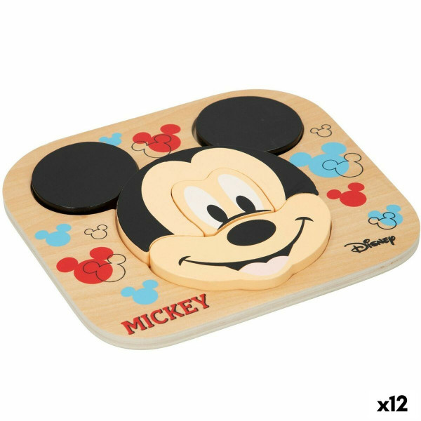 Drewniane Puzzle dla Dzieci Disney Mickey Mouse + 12 miesięcy 6 Części (12 Sztuk)