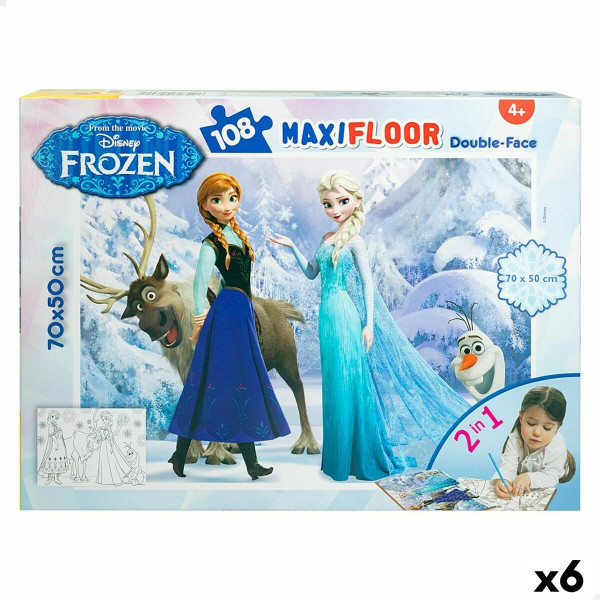 Puzzle dla dzieci Frozen Dwustronny 108 Części 70 x 1,5 x 50 cm (6 Sztuk)