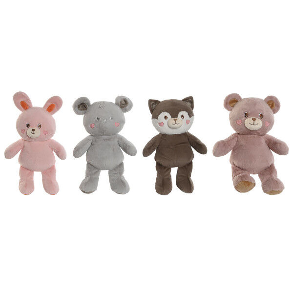 Fluffy toy Home ESPRIT Brown Grey Pink Polyester Animal 28 x 22 x 32 cm (4 Units)