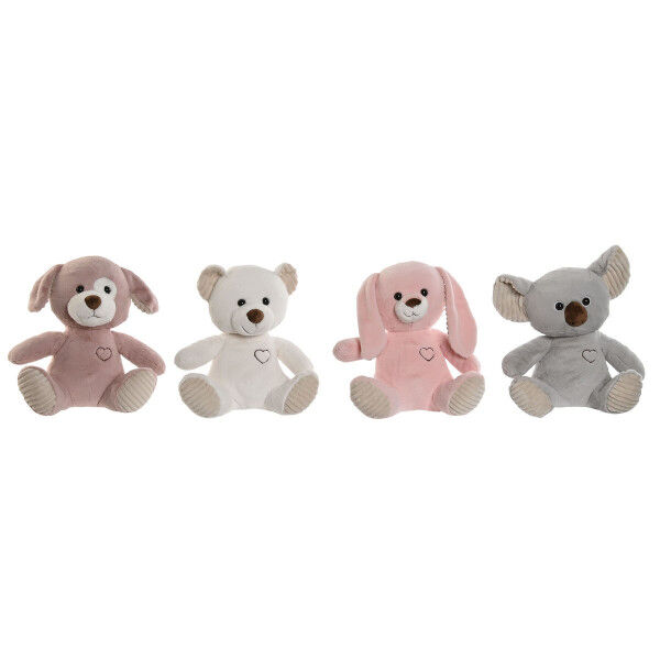 Fluffy toy Home ESPRIT White Brown Grey Pink Polyester Animal 25 x 20 x 28 cm (4 Units)