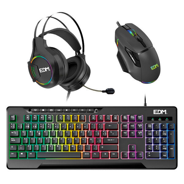 Pack Gaming EDM 07755 for players RGB Espagnol Qwerty 3 Pièces